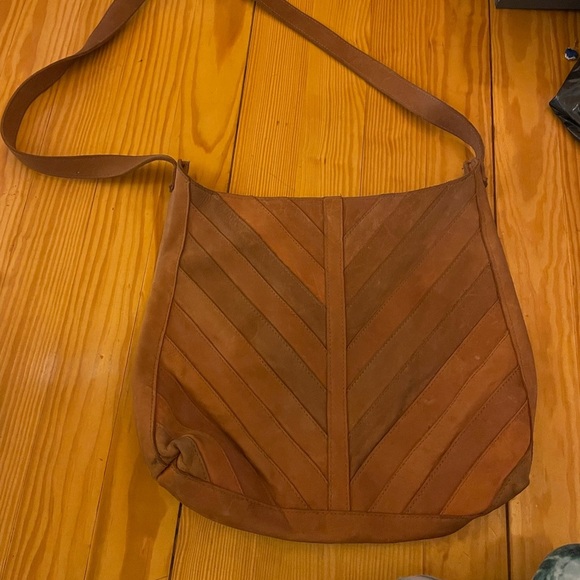 Raven + Lily Brown Leather Chevron Shoulder Bag - Picture 3 of 5
